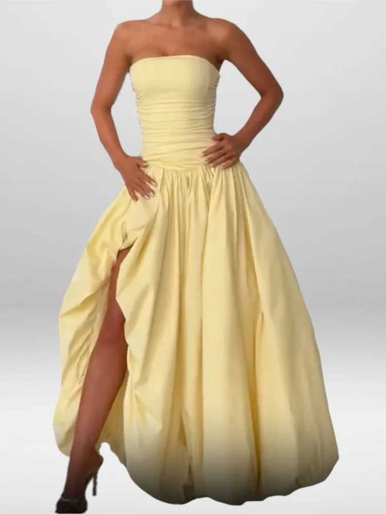 Elegant Womens Dresses Solid Color Tube Top Irregular Pleated Slit Sleeveless Robe Party Date Business Nightclub Sexy Vestidos M260304