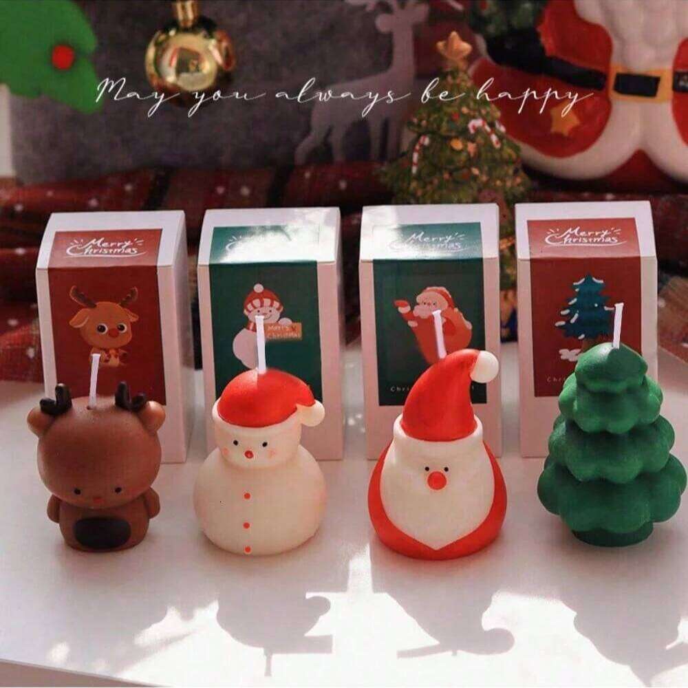 1/4 pcs Set Scented Ornament Gift Decoration Cute Snowman Snowflake Elk Tree Shaped Candle Christmas W260304