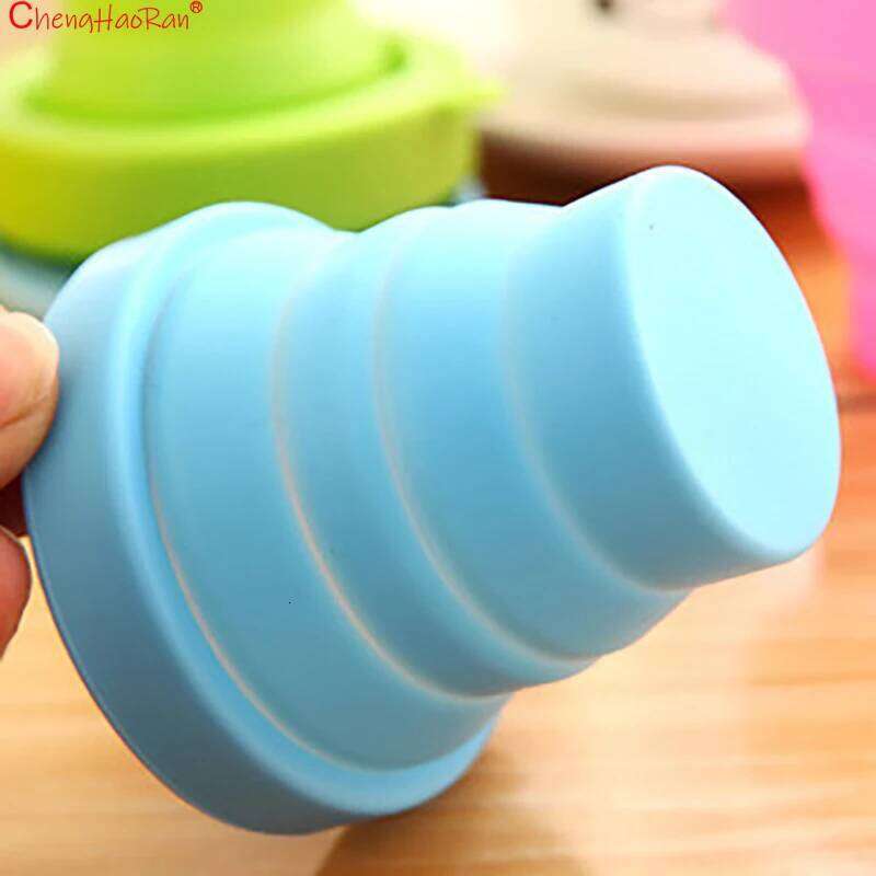 4PCS/LOT Silicone Folding Food grade High Temperature Resistant Candy Color Outdoor Sports Stretch Rinsing Cup with Lid S260303