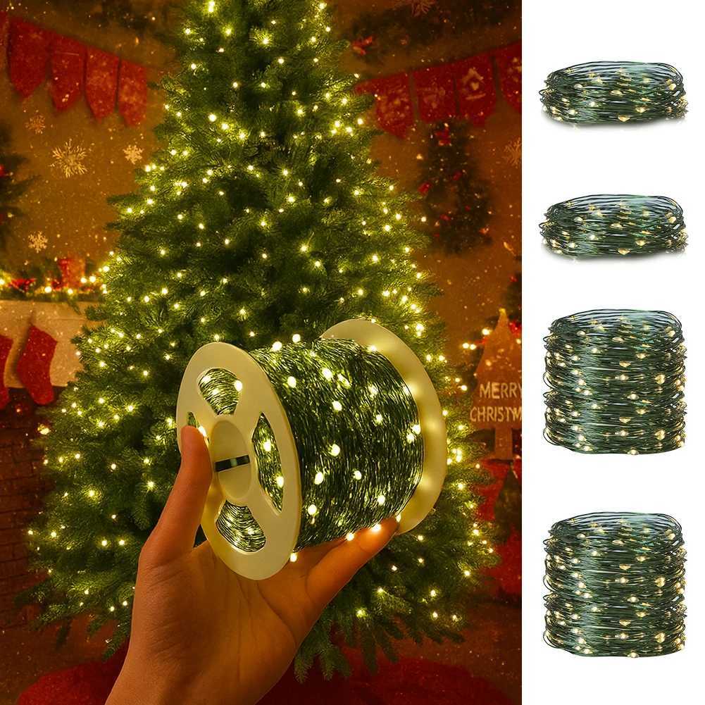 10-50M LED String Lights Fairy Green Wire Outdoor Christmas Light Tree Garland for New Year Street Home Party Wedding Decorion H260304