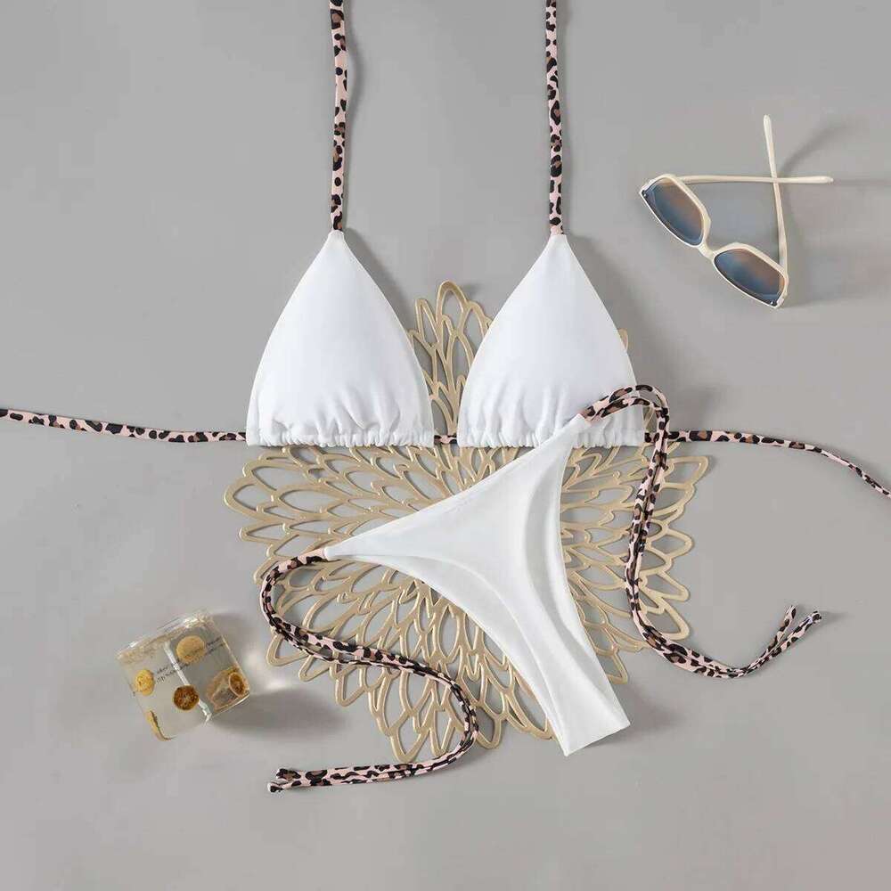 Lace-up Solid Color G-string Sexy Bikini Split Swimsuit Women Y260303