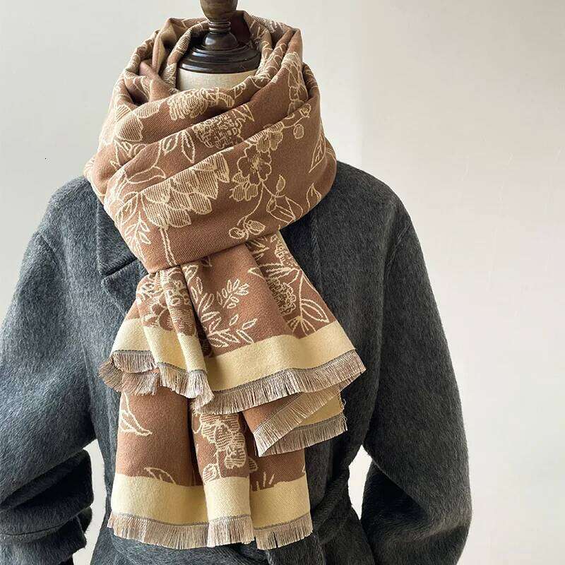 2024 Luxury Floral Print Scarf for Women Warmer Winter Cashmere Pashmina Scarves Shawls Female Thick Blanket Wraps Foulard XJ260304