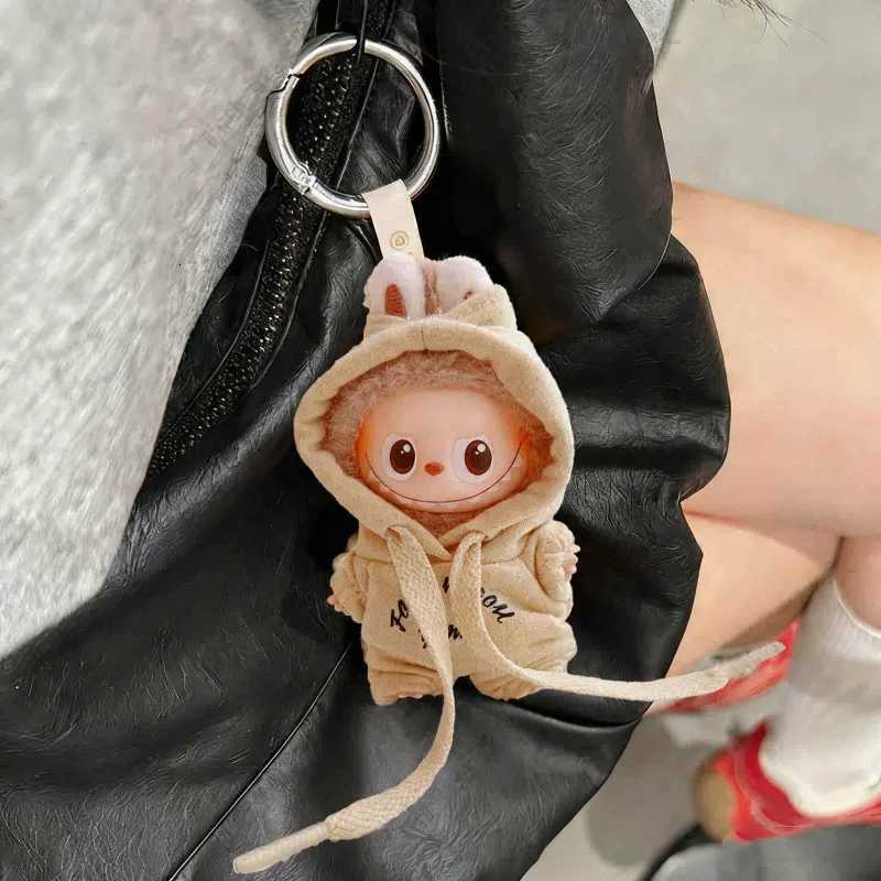 Letter Print Hooded Jumpsuit for 10cm Labubu V4 & Pin for Love Series Dolls Casual Fashion AccessoriesT260304