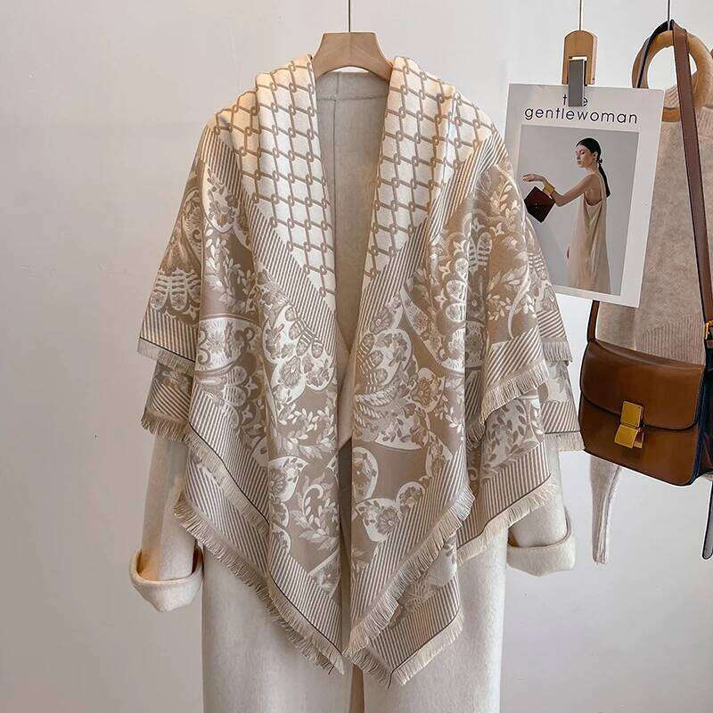 2025 Women's Luxury Brand Winter Cashmere Scarf - Tasseled Damask Printed Pashmina Shawl, Warm Wrap & Foulard Poncho XJ260304