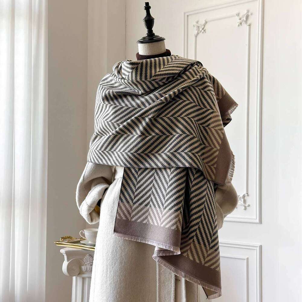 Women's Elegant Floral Jacquard Pashmina Scarf - Winter Thick Warm Double-Sided Tassel Coldproof Windproof Blanket Shawl XJ260304