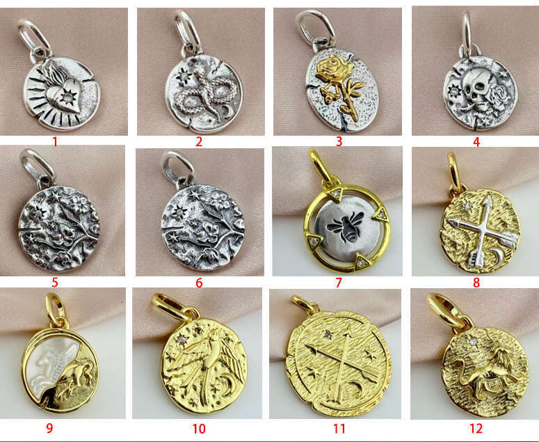 Coin Pendant Charms 925 Silver Vintage Round Seal Metal Golden Skull Compass Medal Beads Bracelets Necklaces Parts Fine Jewelry