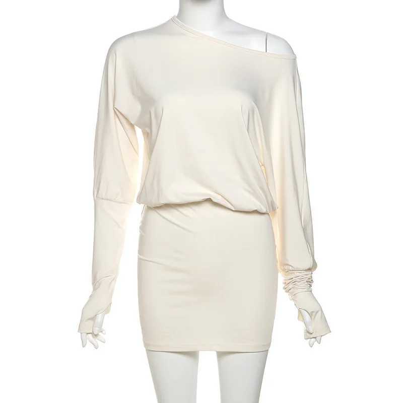 Oblique Shoulder Backless Irregular Sexy Mini Dress For Women Fashion Sleeveless Draped Ruched Club Dress Elegant M260304