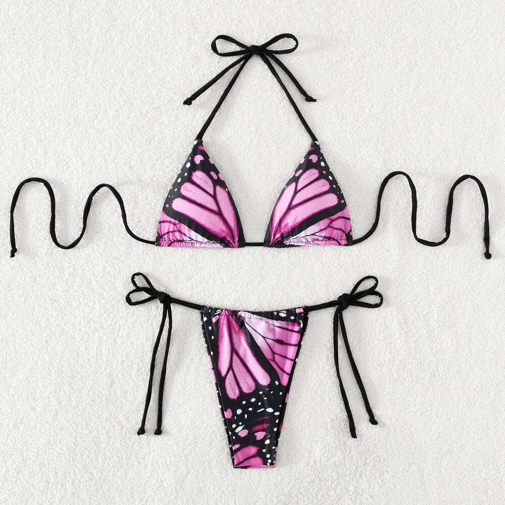 Sexy women butterfly print halter string micro bikini sets two pieces swimsuit Swimwear bathing suit beach outfits biquini Y260303