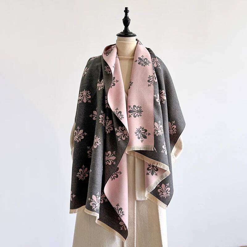 Elegant Geometric Design Imitation Cashmere Soft Warm Versatile Shawl Coldproof Windproof Blanket Scarf for Autumn Winter XJ260304