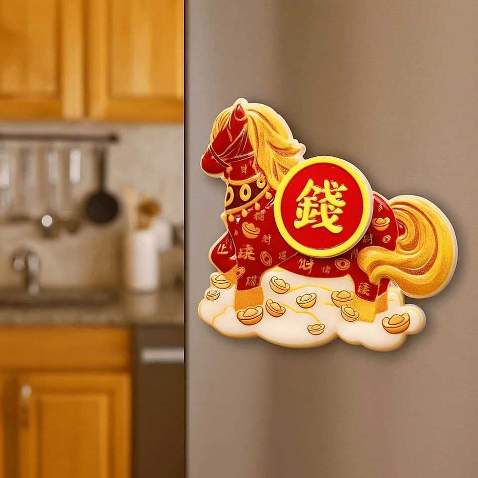 This 3D rotating refrigerator magnet features a cute cartoon God of Wealth for festive New Year home decoration.T260304