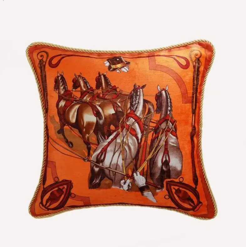 Horse Embroidery Cushion Cover American Luxury Designer Pillow for Living Room Sofa DecorT260304
