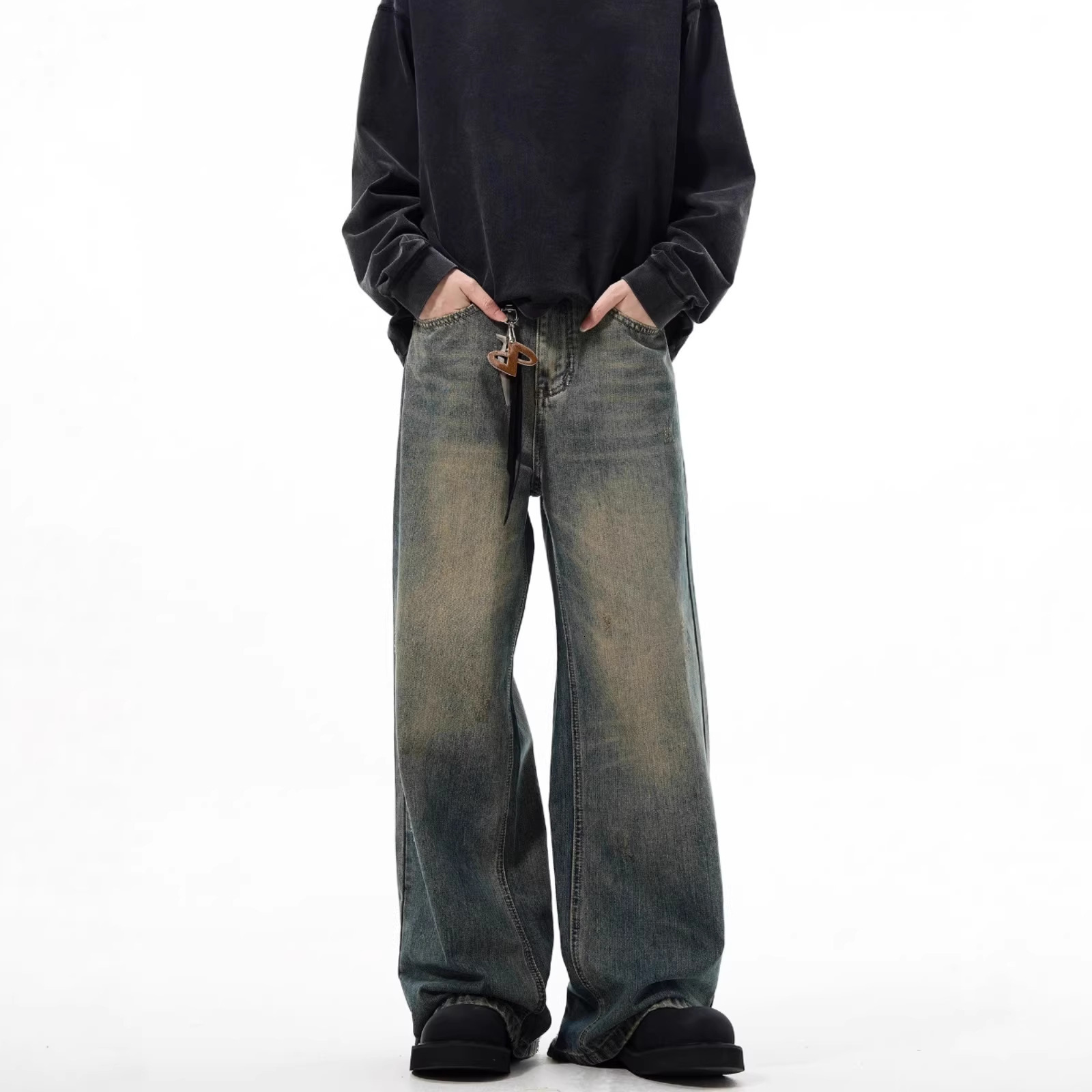 American Retro Cleanfit Distressed Jeans For Men And Women High-end Vintage Loose Wide-leg Designer Pants Casual Pants