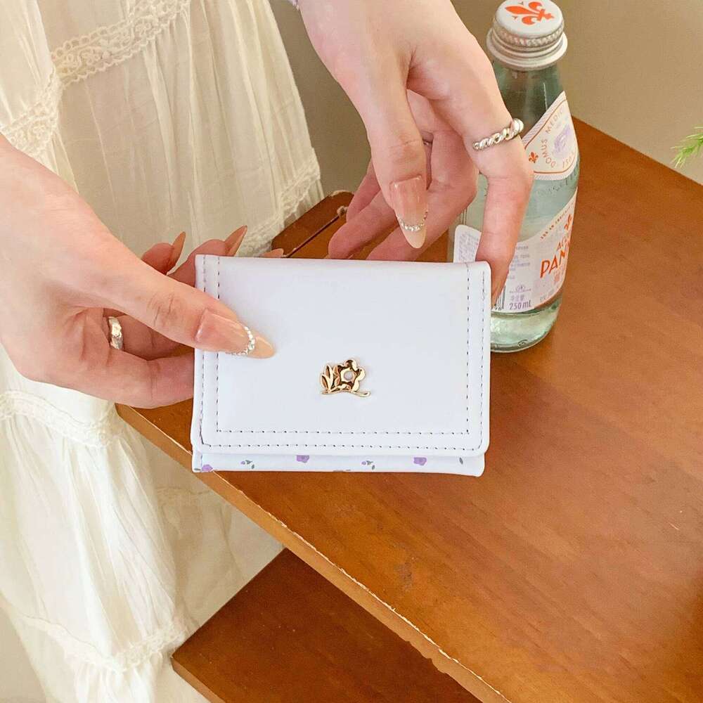 Fashion Flowers Wallets Girls Small Wallet Aesthetic Card Holder Classic Three Fold Purse For Women Student Simple Coin Pouch C260304