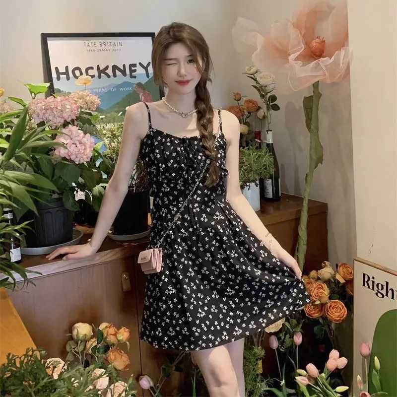Sleeveless Floral Print Dress for Women Spring 2025 New Style Pure Sexy Style Waist-cinching Slimming A-line Chiffon Short Skirt M260304