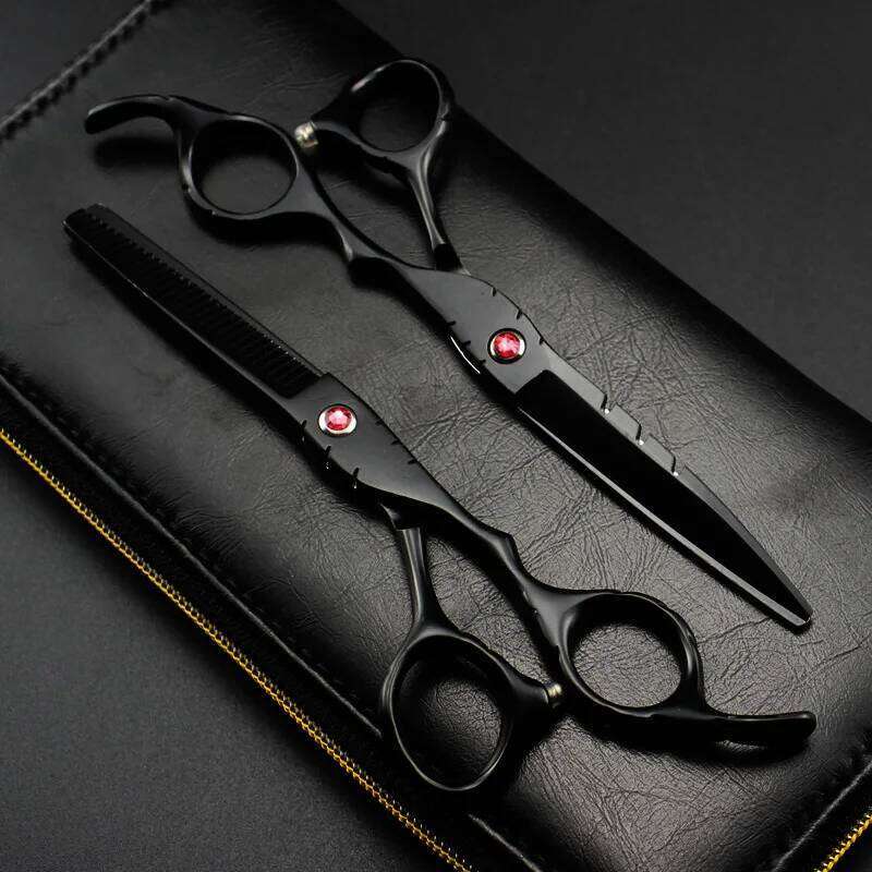 professional Japan 440c 5.5 6 '' red gem black hair haircut scissor thinning barber cutting shears hairdresser scissors H260303
