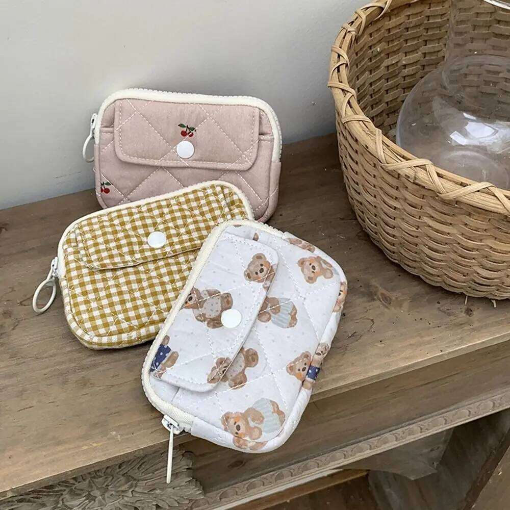 Stripe Floral Coin Purse Flower Large Capacity Small Makeup Lipstick Earphone Card Holder Mini Canvas Storage Bag Daily C260304