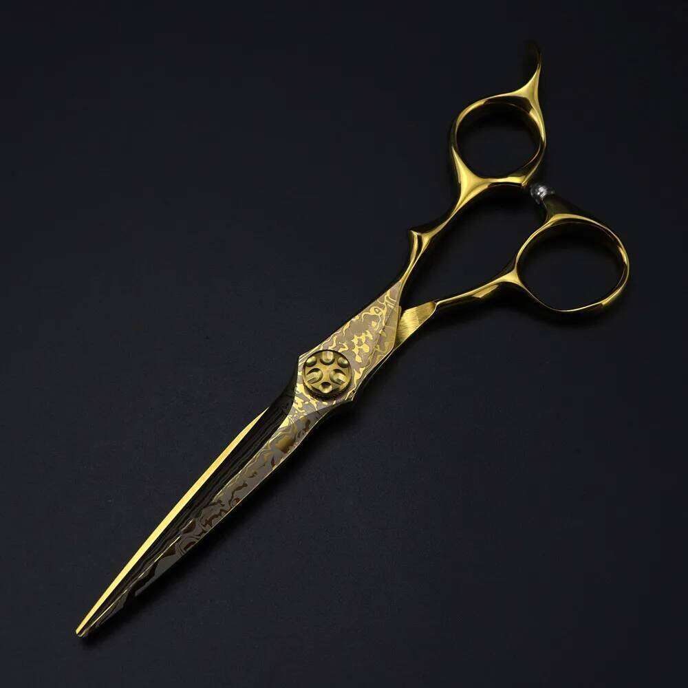 Professional 6 '' Gold Damascus cut hair screw cutting barber tools haircut thinning shears hairdresser scissors H260303