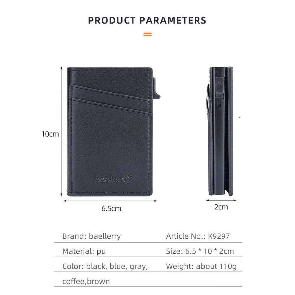 Men's Slide Push Auto Eject RFID Wallet, PU Card Holder Anti-Demagnetization Business Slim Case C260304