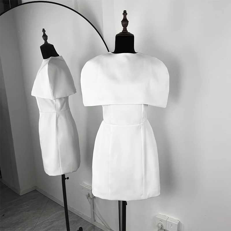 TARUXY Elegant Waist-Cinching Sleeveless Short Dress Womens Round-Neck Short Cape Birthday Dress Female Banquet Party Dress New M260304