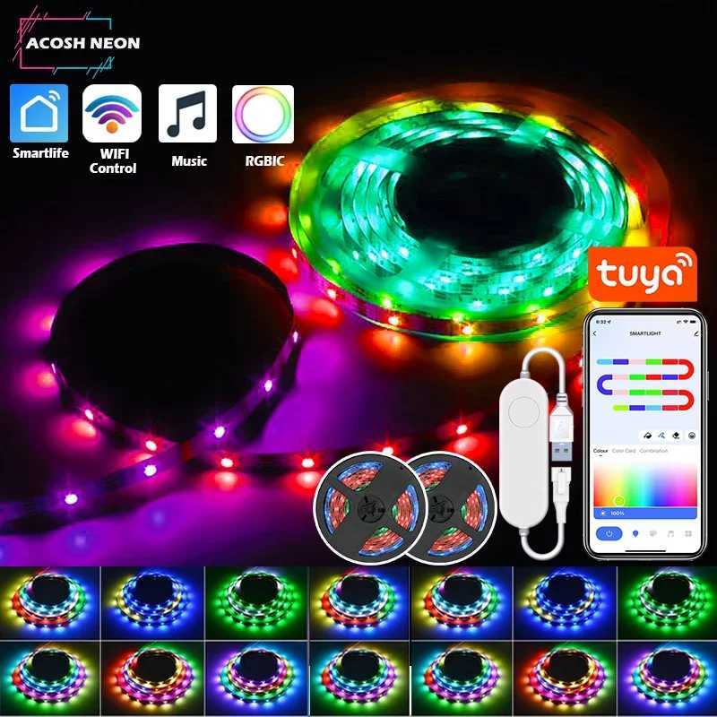 20M TUYA LED Strip Light 12LEDs/M Smartlife Wifi RGBIC Dreamcolor LED Strip WS2812B Addressable Light Lamp Work with Alexa H260304