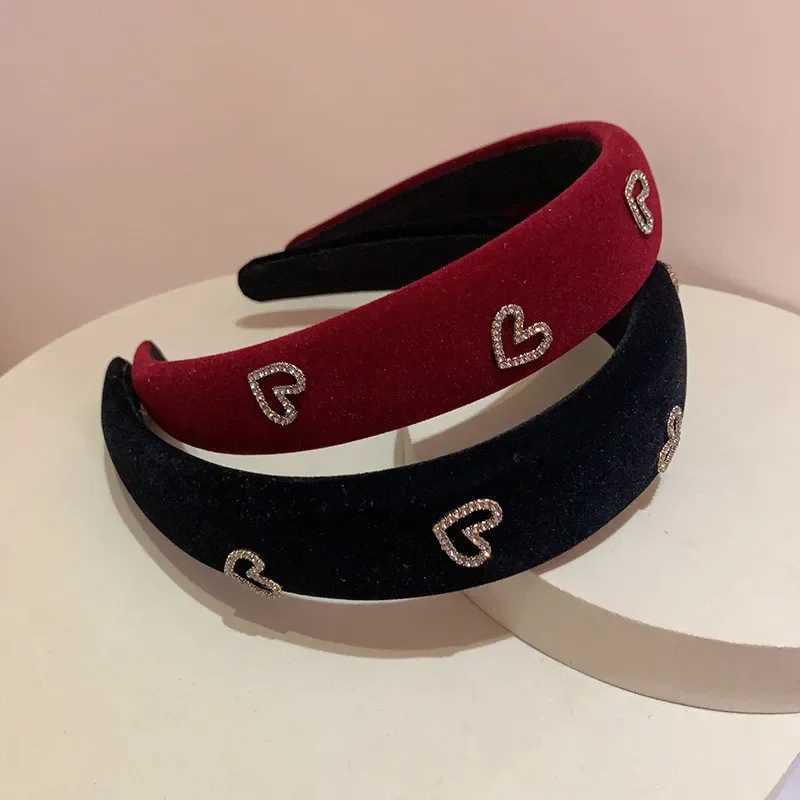 Retro Flocking Rhinestone Wine Red Black Velvet Headband Female Temperament Fashion Girl Headband H260304 - view 5