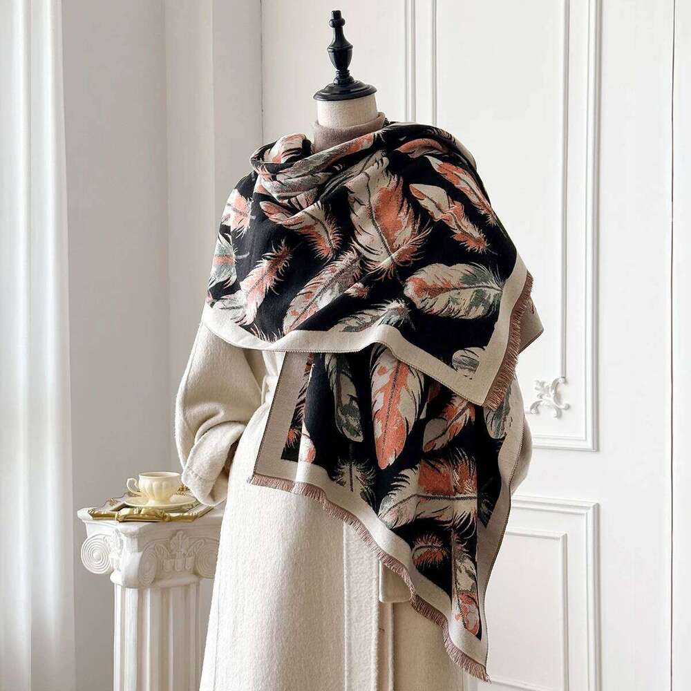 Luxury Feather Print Scarf 2025 Women Warm Pashmina Shawl Ideal for Autumn Winter Fashion Accessory Bufanda Mujer Foulard XJ260304