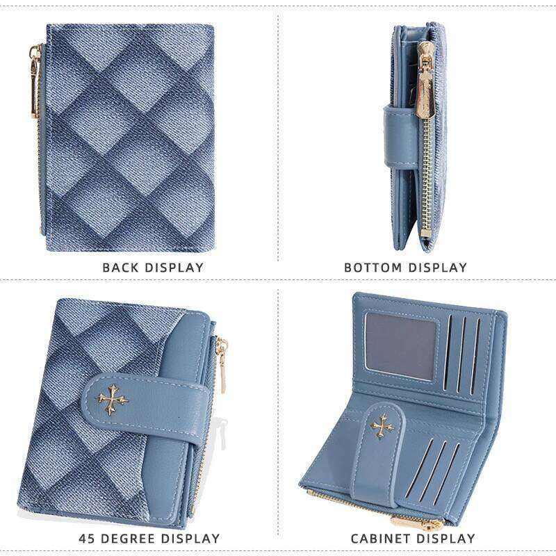 New Women'S Short Small Fragrance Style Two Fold Zero Purse Fashion Diamond Grid Card Holder Woman C260304