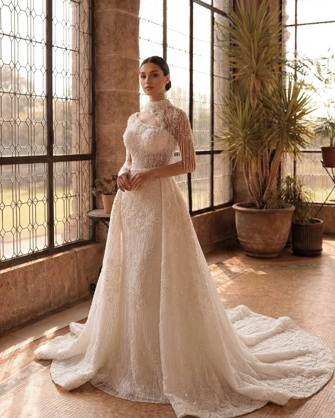 Designer Mermaid Wedding Dress High Collar Sleeveless Bridal Gowns Sequins Lace Detachable Train Dresses Custom Made Vestidos De Novia D0306