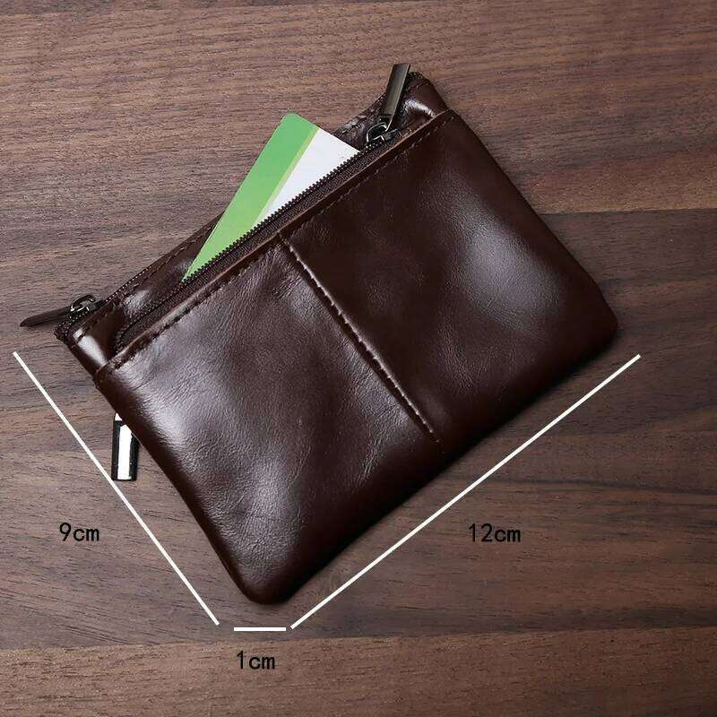 Handmade Genuine Leather Small Wallet, Business Top Layer, Cowhide Simple Zipper, Driver's License Bag, Bus Card Bag C260304