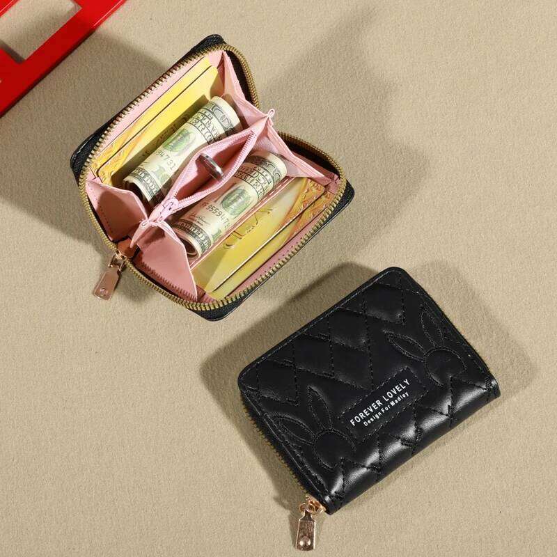Women's Letter Graphic Mini Wallet, Faux Leather Coin Purs, Minimalist Solid Card Holder C260304
