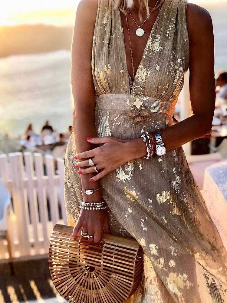 Women Deep V-Neck Maxi Party Dress Summer Patchwork Sleeveless Solid Casual Holiday Ladies Dress Elegant Streetwear Dropshipping M260304