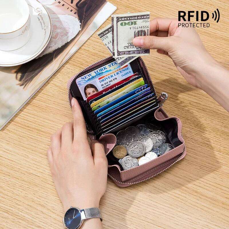 Genuine Leather Japanese Multi-card Slot RFID Purse Zipper Card Holder Men's Women's Coin Bag Large Capacity C260304