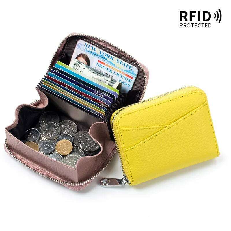 Genuine Leather Japanese Multi-card Slot RFID Purse Zipper Card Holder Men's Women's Coin Bag Large Capacity C260304