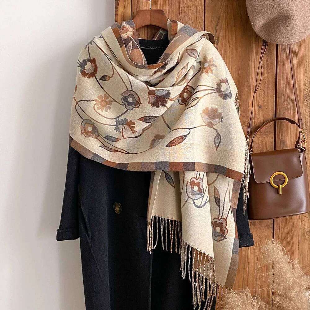 New Brand National Style Print Scarf Soft Warm Long Tassel Pashmina Shawl Autumn and Winter Outdoor Coldproof Windproof Blanket XJ260304