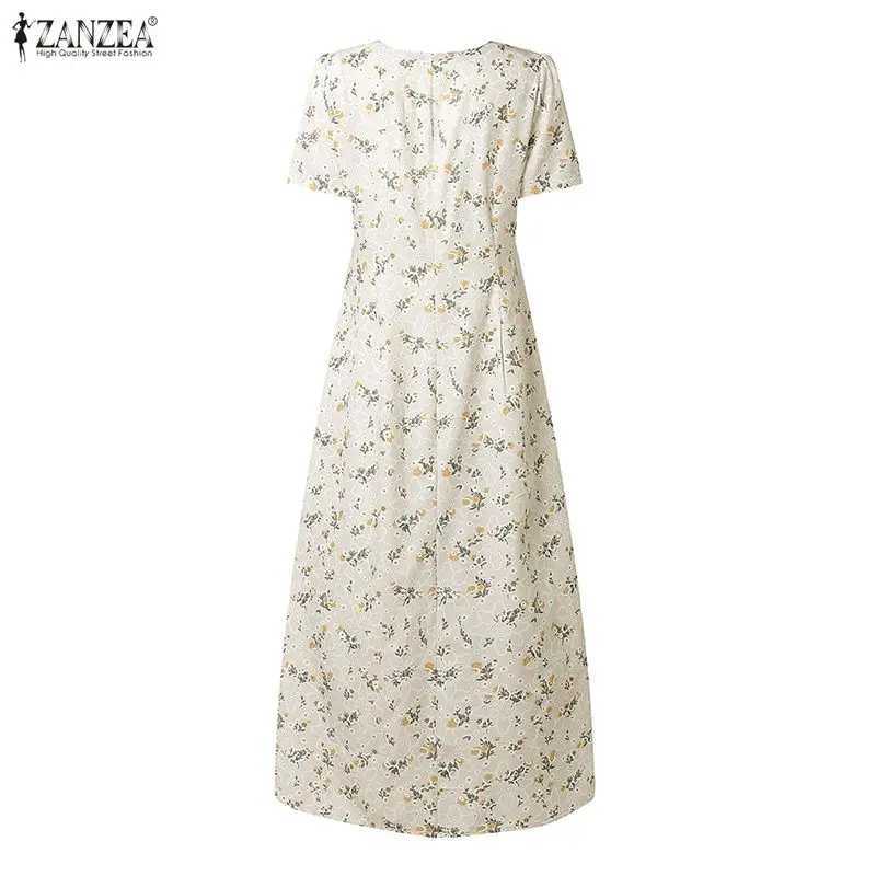 2026 ZANZEA Summer Elegant Casual Holiday Party Dress Women Floral Printed Dresses V Neck Short Sleeve Vestido A Line Robe Femme M260304