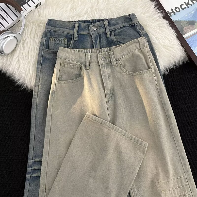 Buttoned Washed Slightly Stretchy Straight-leg Regular Fit Summer Designer Pants Yellow Mud Color Jeans For Men American Style Trendy On Instagram Japanese Style