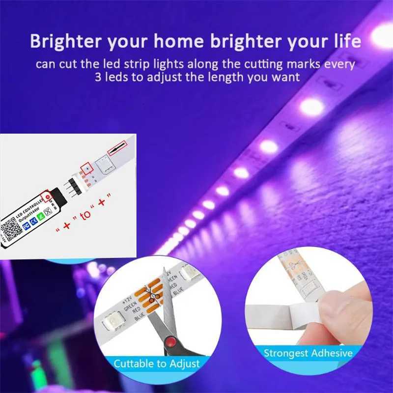 Smart RGB LED Strip Lights USB 5050 Tuya WIFI APP Control Flexible Lamp Tape Room Decor Works with Alexa Google Assisant H260304