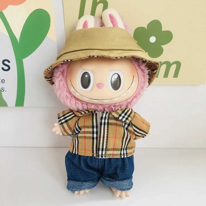 Labubu Plaid Shirt & Jeans Outfit, Stylish Doll Clothes with Canvas Shoes for 15/17cm DollsT260304