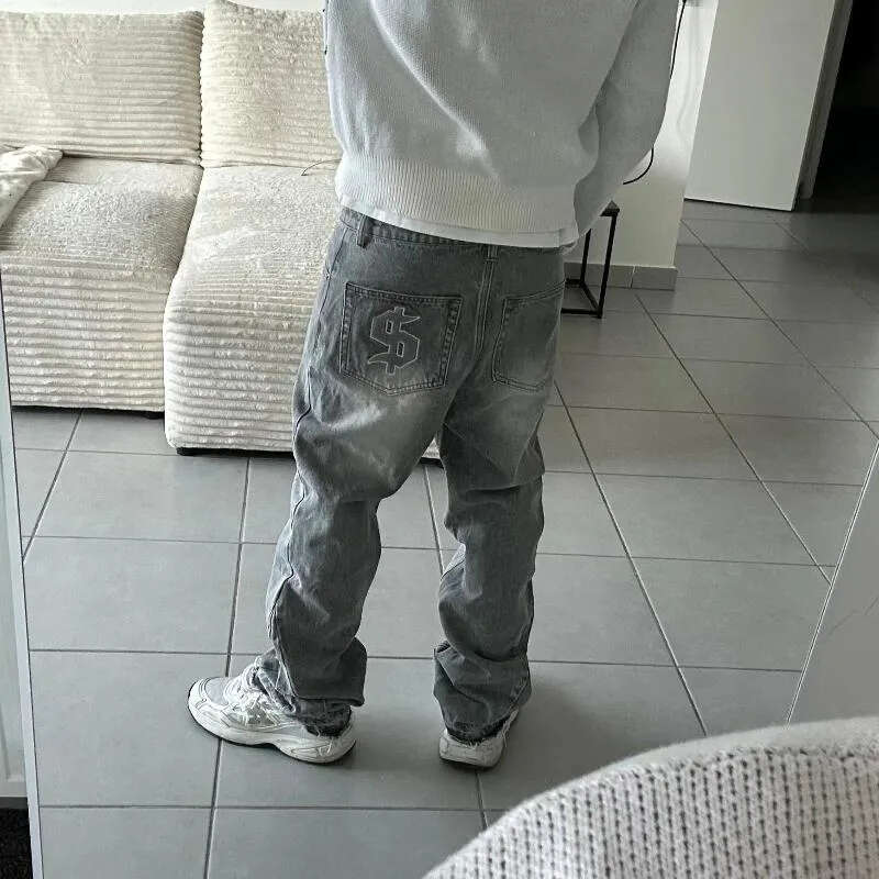 Men's Jeans Retro Washed Embroidery Denim Pants Men Trend Old Money Clean Streetwear Wide Leg Baggy Hip-hop Youth Set Daily Commute Men's Cl - view 4