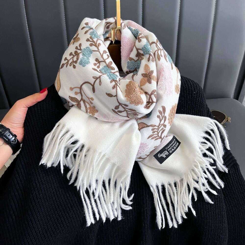 New Winter Warm Cashmere Scarf for Women Embroidery Pashmina Blanket Thick Shawl Wrap Neckerchief Fashion Bufanda Echarpe Poncho XJ260304