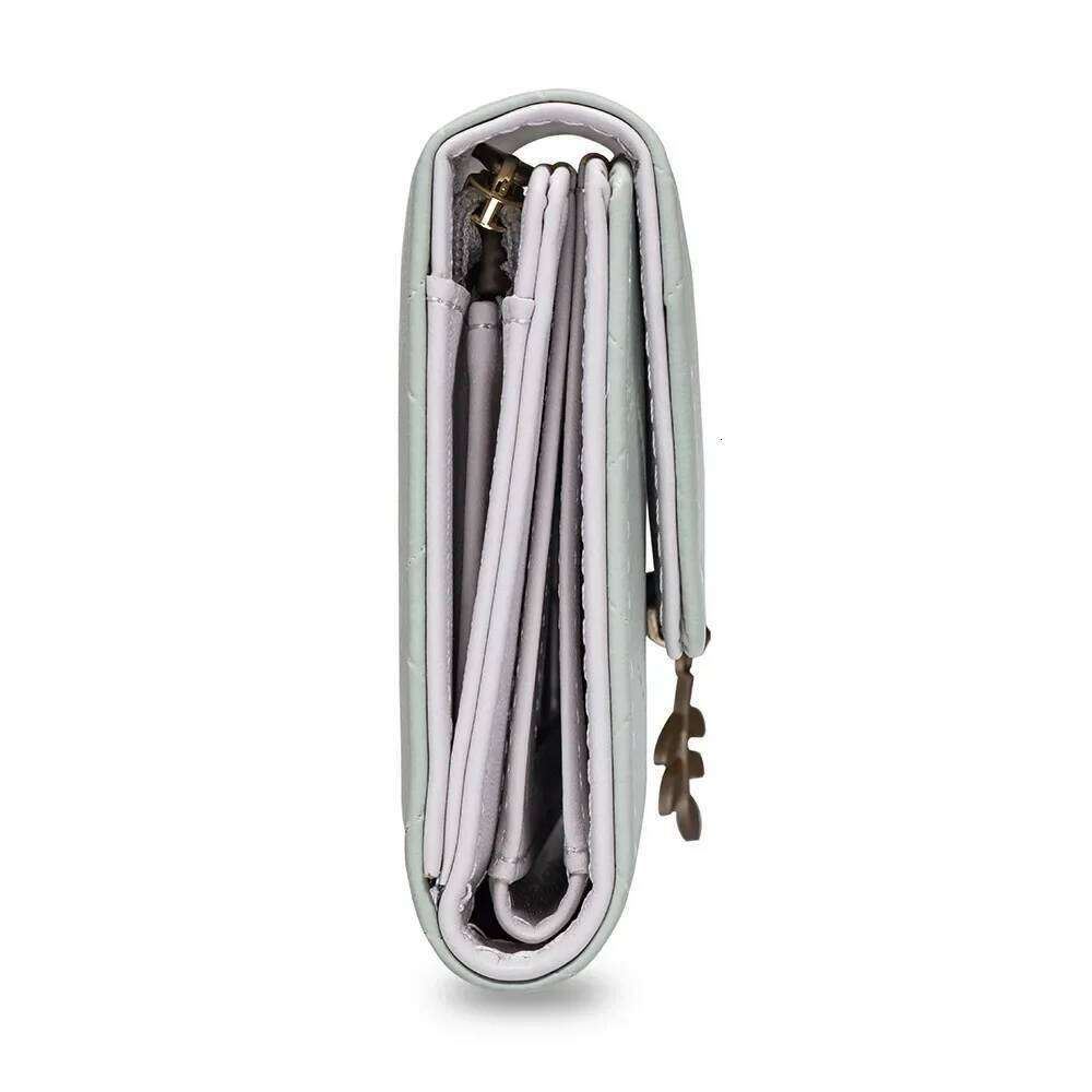 Ins Small Short Wallet Woman New High Texture PU Diamond Check Leaf Pendant Three Fold Bag Multi-card Folding Student Coin C260304