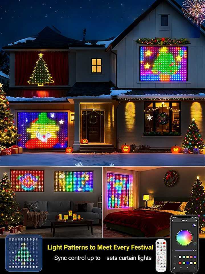 Bluetooth App LED String RGB Fairy Lights 2m2m/3m Smart Curtain Lights DIY Music Change Display for Window Bedroom Decoration H260304