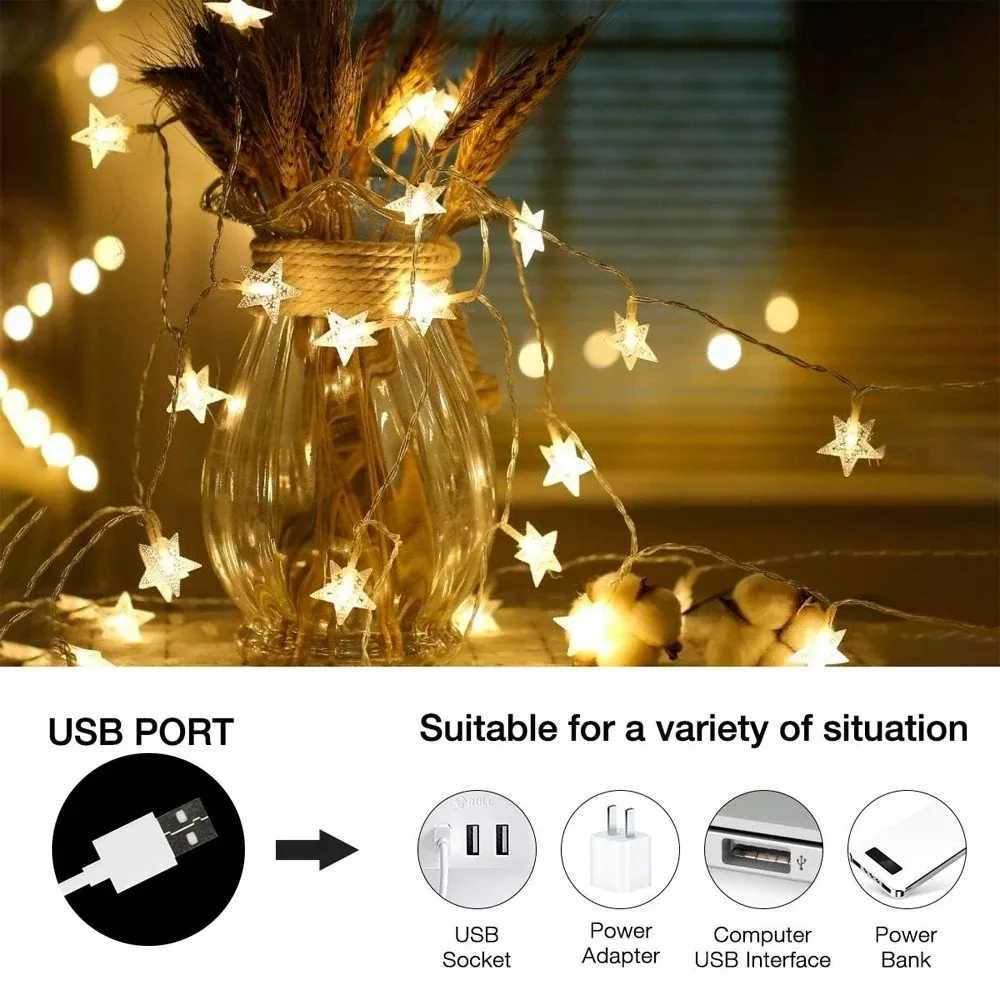Star String Lights 3m/6m LED Fairy Twinkle Light USB Powered Warm White for Birthday Party Wedding Christmas Home Decor H260304