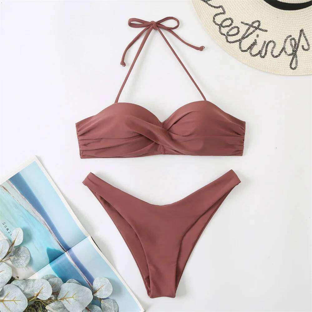 Sexy String Bandeau Swimsuit Bandage Bikini Wrinkles Pleated Push Up Swimwear Women Beach Outfits Bathing Suits Bikinis De Mujer Y260303