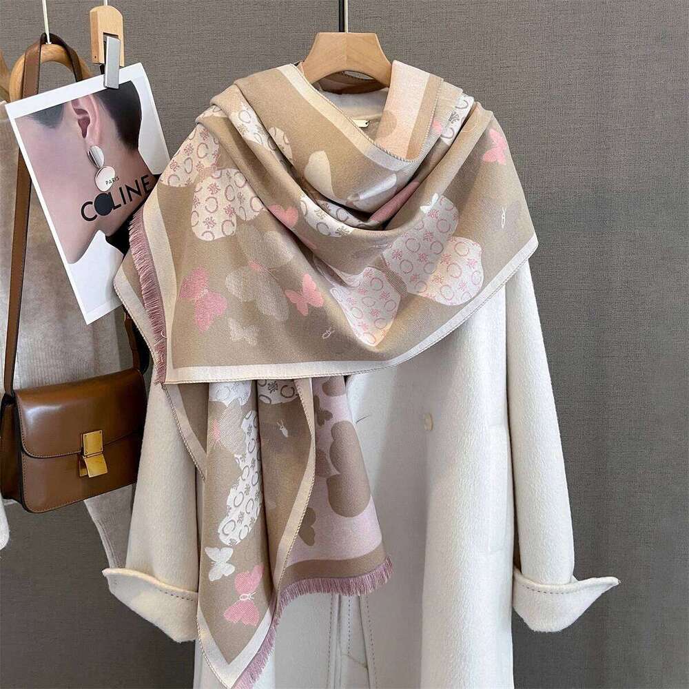 185*65cm Tassel Autumn/Winter Warm Scarf Women's Butterfly Print Imitation Cashmere Thick Shawl Warps Coldproof Blanket XJ260304