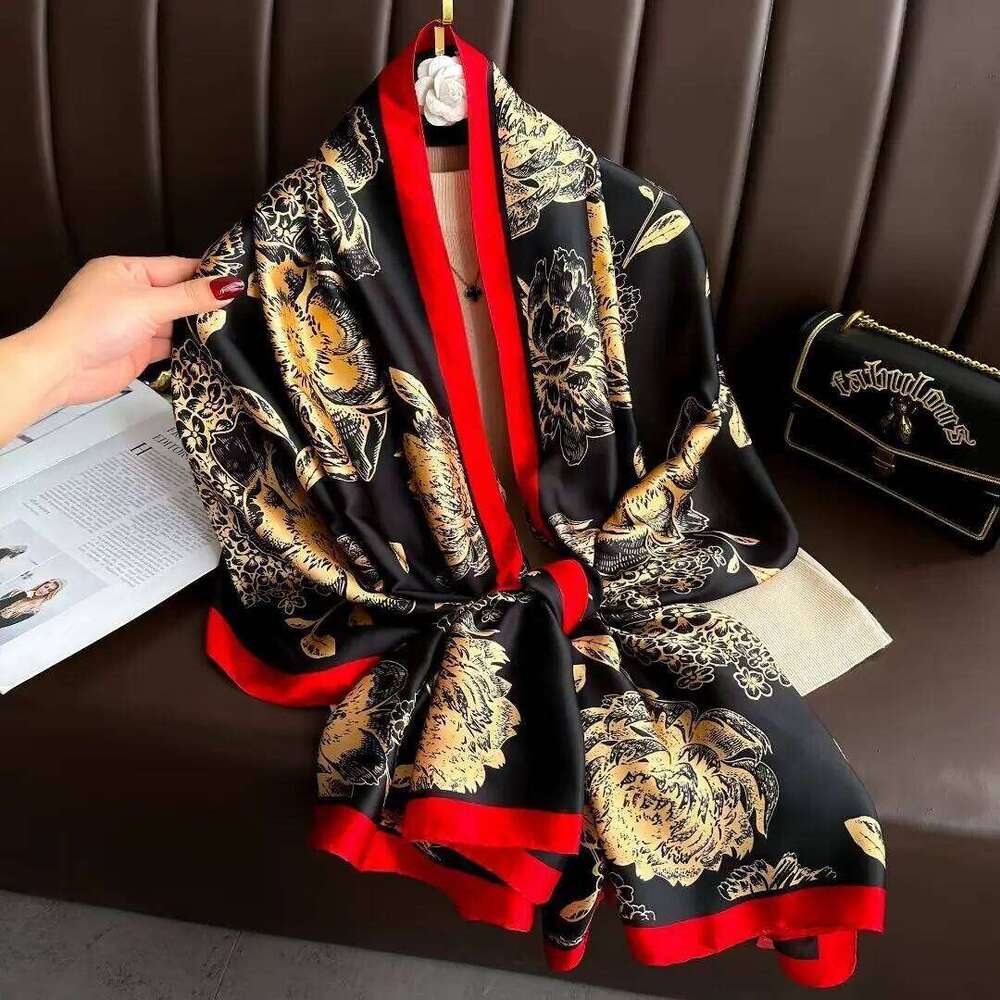 Spring Women's Luxury Design Silk Smooth Scarf Soft Muslim Headband Shawl Beach 85x180cm XJ260304