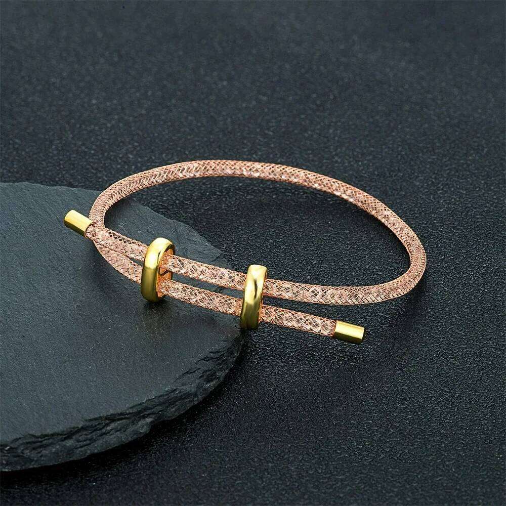 2025 New Mesh Bracelet Men Women Charm Minimalist Crystal Bangle Fashion Stainless Steel Adjustable Jewelry Creative Couple Gift XJ260303
