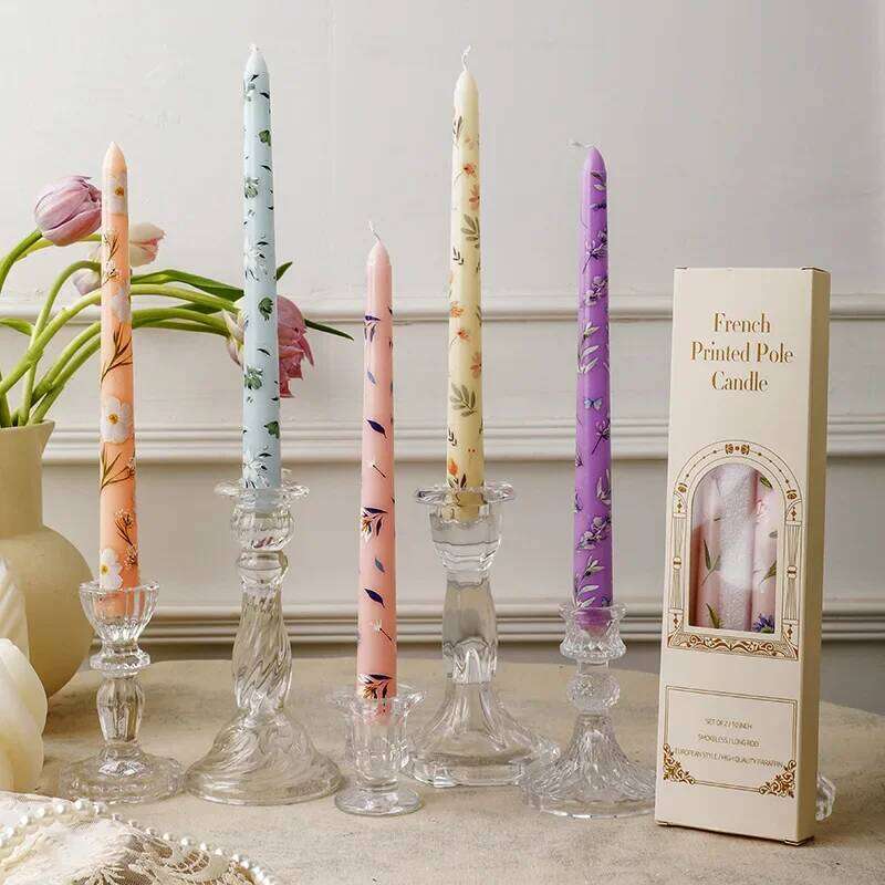 2pcs/box Flower Long Stick Scented Aromatherapy Soy Wax Candles Wedding Birthday Candle Party Home Decoration W260304