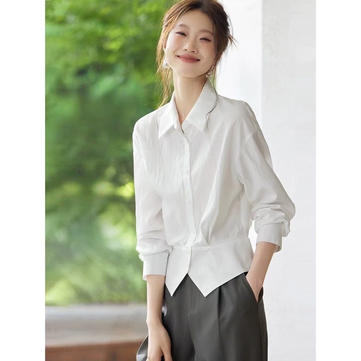 French Style Elegant Women's Shirt Top Designer Shirt Autumn New Commuter Designer Hoodie Blouse Polo Shirt Waist-cinching Tummy-hiding Slimming Shirt