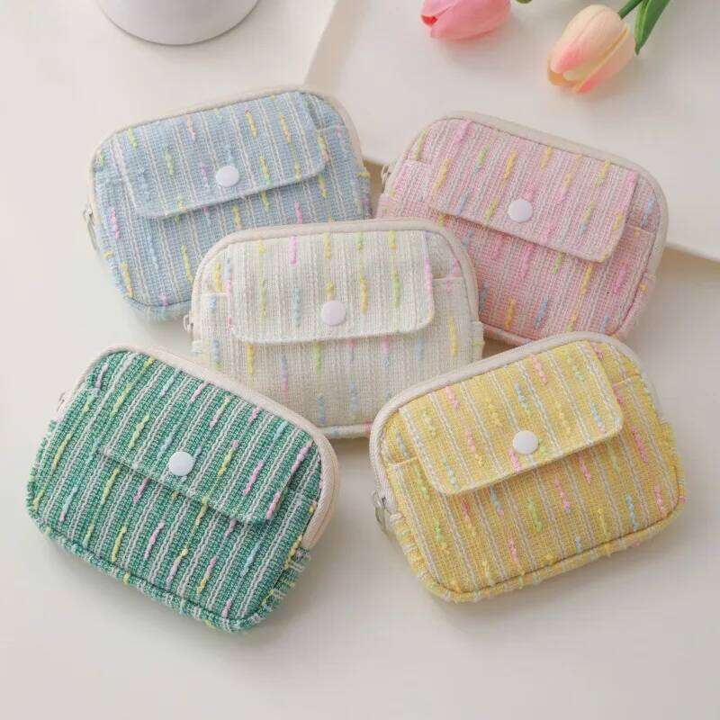 Elegant Tweed Style Flap Coin Purse: Portable Organizer Bag, Mini Lipstick Cosmetics Bag for Women Girls Fashionable Gift C260304